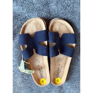 BioStep Navy Blue Suede Slides Flat Sandals Comfort Cork Footbed Women’s Size 9